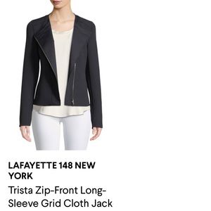 Lafayette 148 - Trista zip-front long sleeve grid cloth jacket.